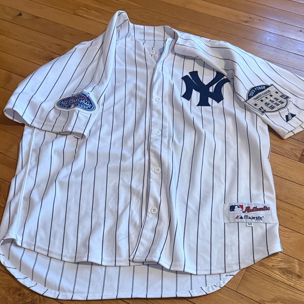 Majestic New York Yankees White Navy Pinstripe Jersey